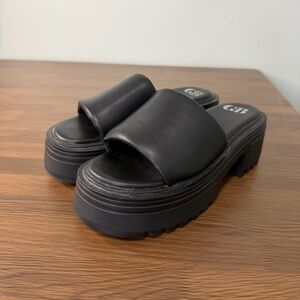 Leather Black Padded Lug Sole Platform Slide Womens Chunky Punk Grunge Sz 6.5